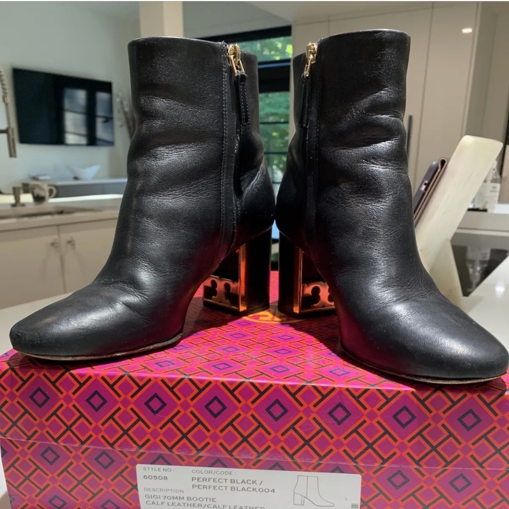 TORY BURCH BLACK LEATHER BOOTIE GIGI 70 MM SIZE 6